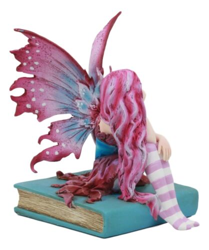 Ebros Amy Brown Missing You Magenta Book Fairy Statue 6" Tall Fantasy Mythical Faery Magic Watercolor Collectible Decor Figurine