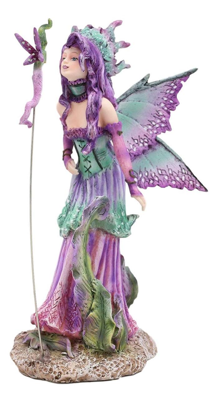 Ebros Amy Brown Pixie Gossip Enchanted Elf Fairy FAE Damsel With Indigo Purple Nymph Dragonfly Statue 7.5" Tall Fantasy Mythical Faery Garden Magic Collectible Figurine Fairies Pixies Nymphs Decor