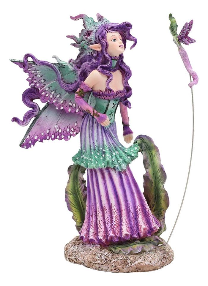 Ebros Amy Brown Pixie Gossip Enchanted Elf Fairy FAE Damsel With Indigo Purple Nymph Dragonfly Statue 7.5" Tall Fantasy Mythical Faery Garden Magic Collectible Figurine Fairies Pixies Nymphs Decor