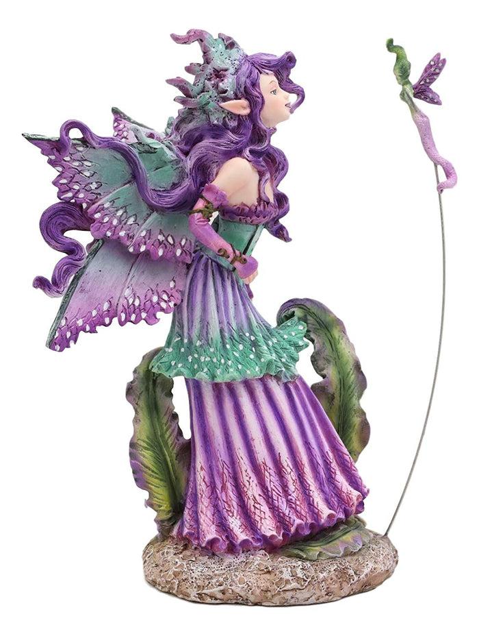 Ebros Amy Brown Pixie Gossip Enchanted Elf Fairy FAE Damsel With Indigo Purple Nymph Dragonfly Statue 7.5" Tall Fantasy Mythical Faery Garden Magic Collectible Figurine Fairies Pixies Nymphs Decor