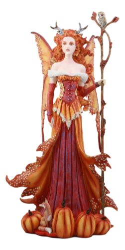 Ebros Amy Brown Pumpkin Queen Autumn Fairy Statue 17.5" Tall Fantasy Faery