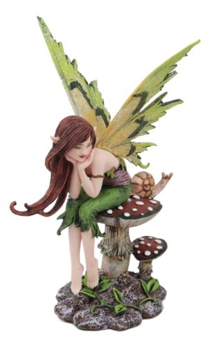 Ebros Amy Brown Thinking Of You Fairy Sitting On Wild Giant Mushroom Statue