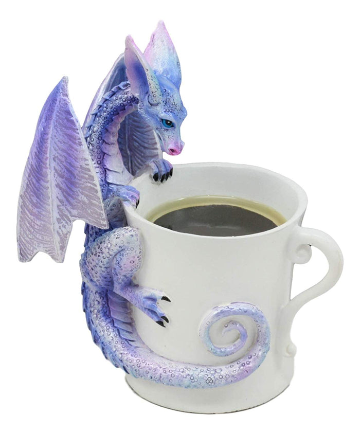 Ebros Amy Brown Whatcha Drinkin Peeking Midnight Teacup Dragon Statue 4.5" Tall