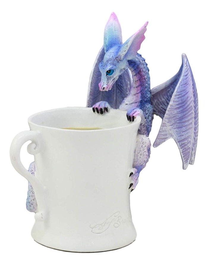 Ebros Amy Brown Whatcha Drinkin Peeking Midnight Teacup Dragon Statue 4.5" Tall