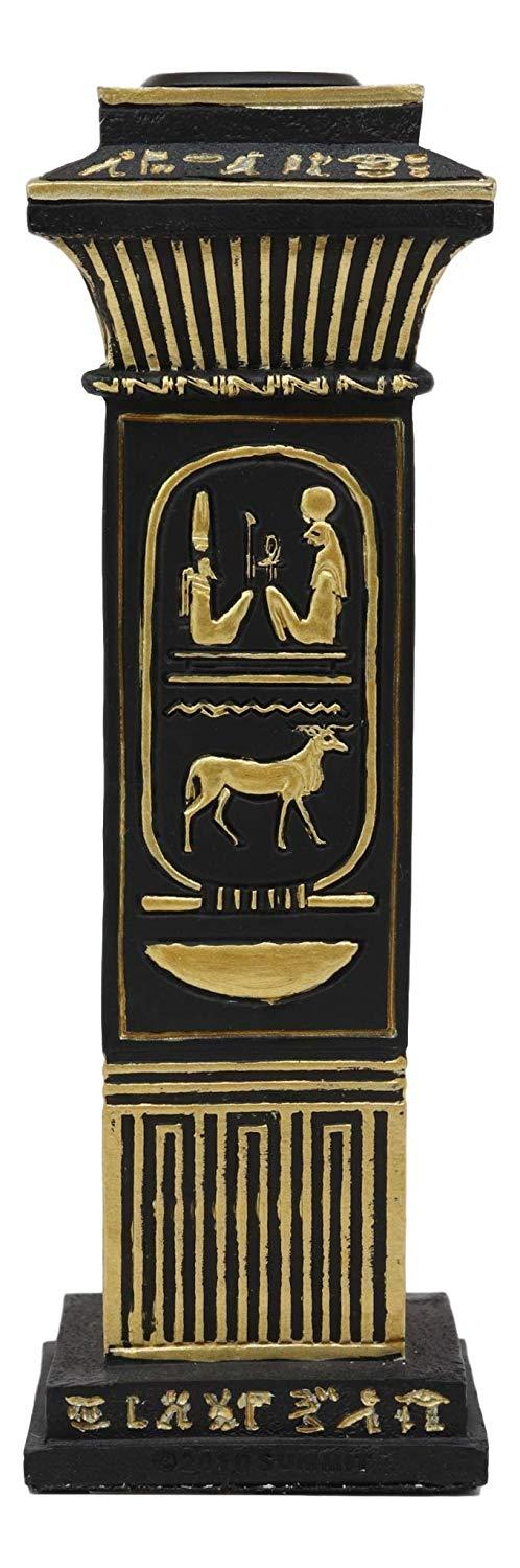 Ebros Ancient Classical Egyptian Black And Gold Hieroglyphs Royal Pillar Column Pharaoh And Isis Candle Holder Figurine 6.75" Tall Candleholder Home Decor Statue