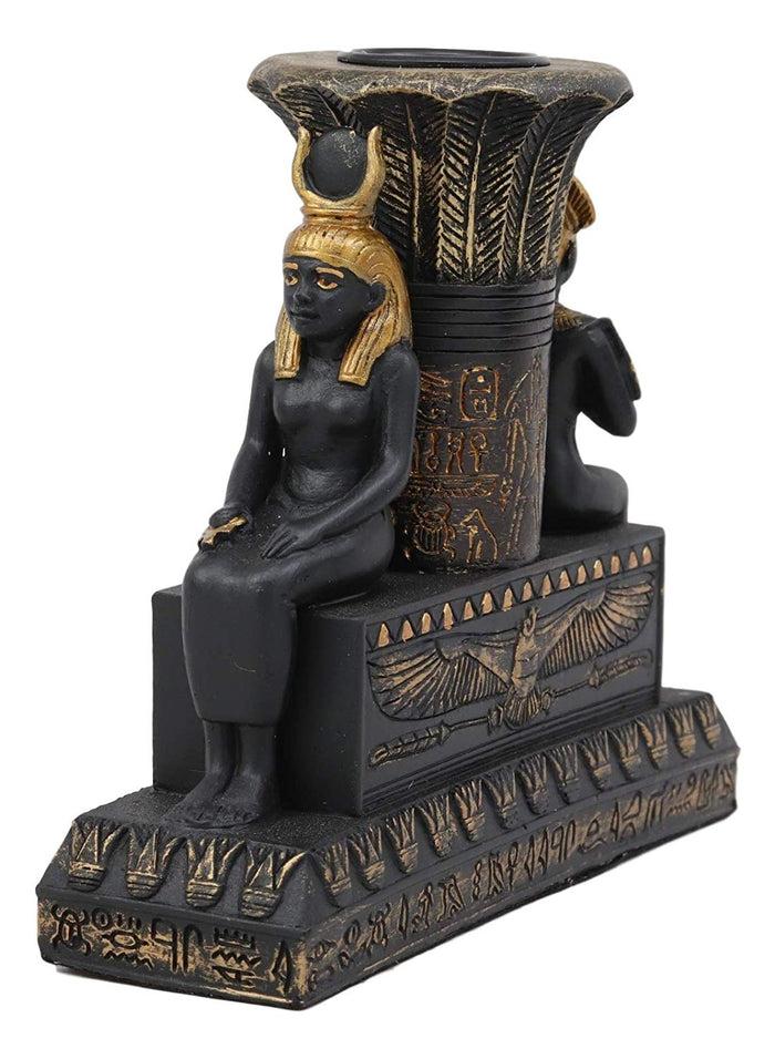 Ebros Ancient Egypt Black And Gold Seated Isis And Osiris Pillar Candle Holder