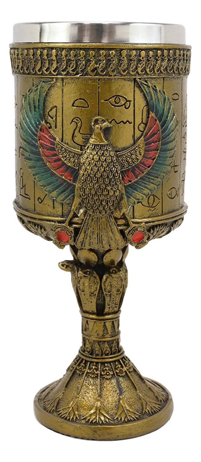 Ebros Ancient Egyptian Horus Falcon Larger 16oz Cylindrical Wine Goblet Chalice