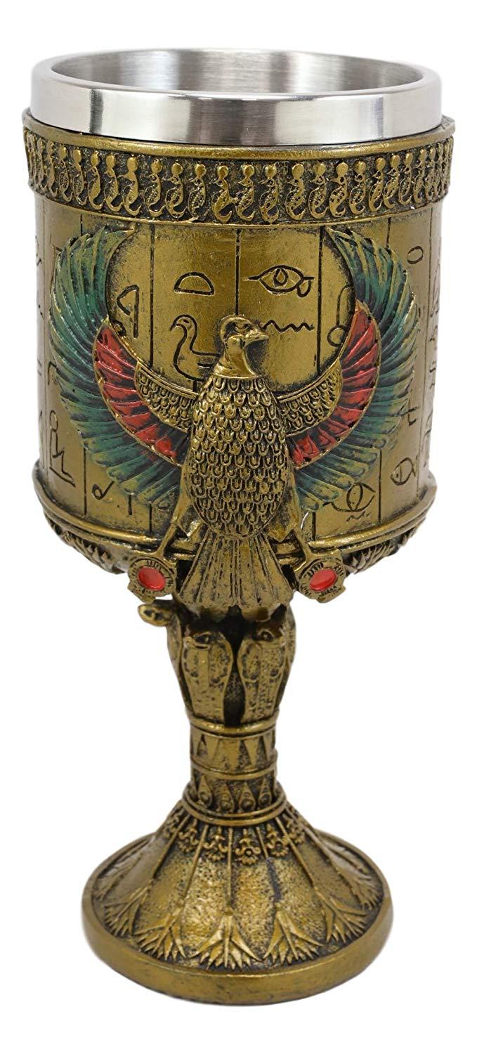 Ebros Ancient Egyptian Horus Falcon Larger 16oz Cylindrical Wine Goblet Chalice