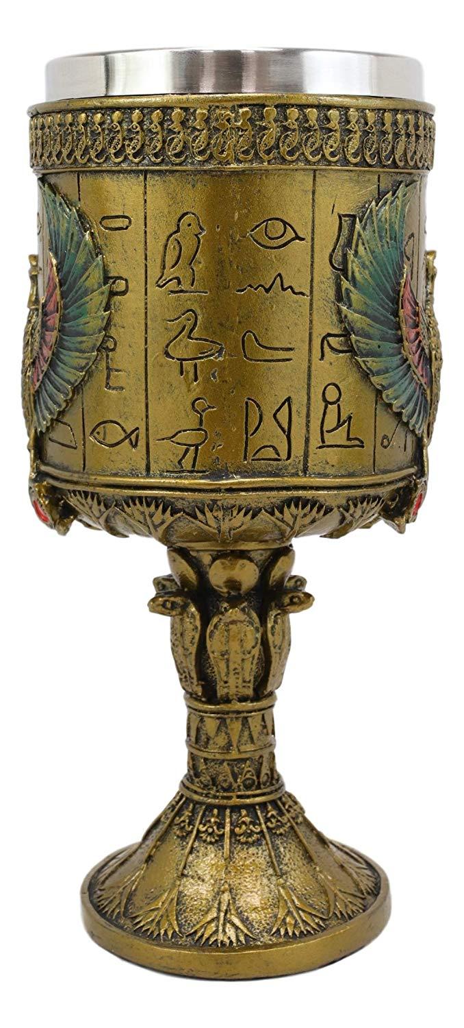 Ebros Ancient Egyptian Horus Falcon Larger 16oz Cylindrical Wine Goblet Chalice