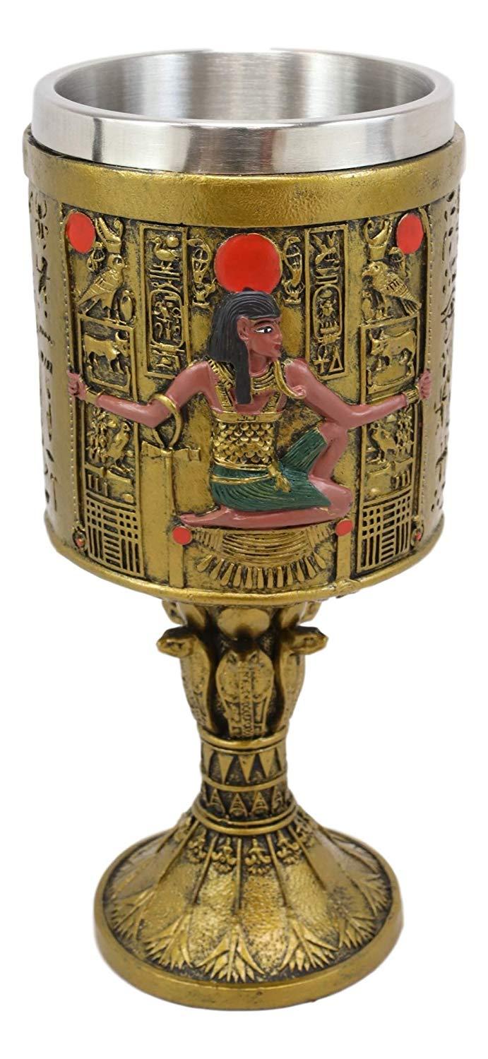 Ebros Ancient Egyptian Kneeling Maat Larger 16oz Cylindrical Wine Goblet Chalice