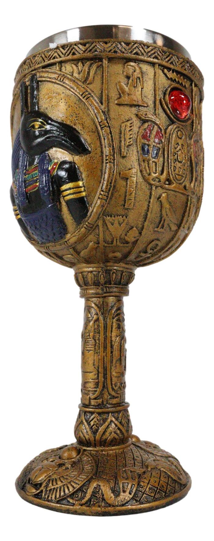 Ebros Ancient Egyptian Seth Wine Goblet In Golden Hieroglyphic Design 6oz 7"H