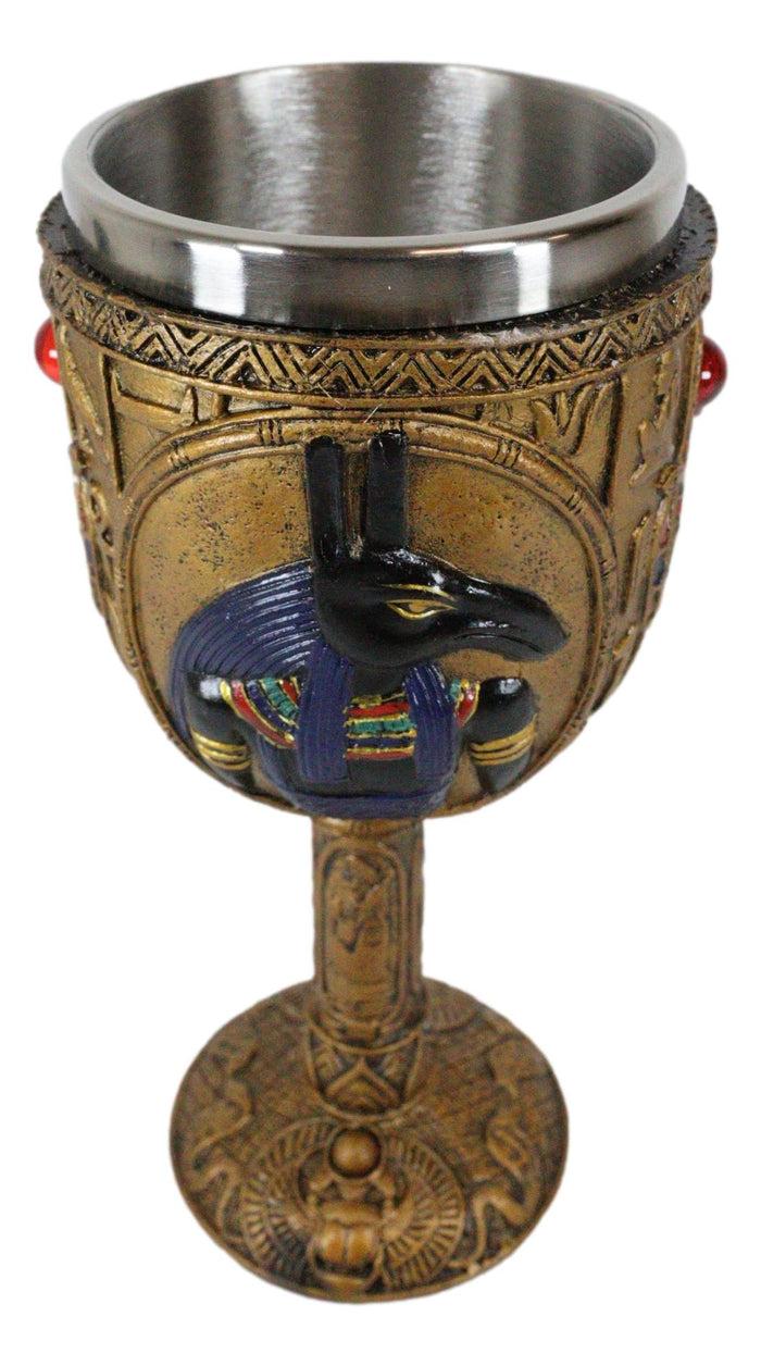 Ebros Ancient Egyptian Seth Wine Goblet In Golden Hieroglyphic Design 6oz 7"H