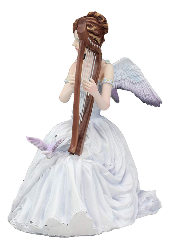 Ebros Angelic Chorus Melody Beautiful Heavenly Angel With Doves Playing Harp Statue 8" Tall By Artist Nene Thomas Fantasy Fairy Bridal Ballerina Christmas Themed Collectible Figurine As Home Decor