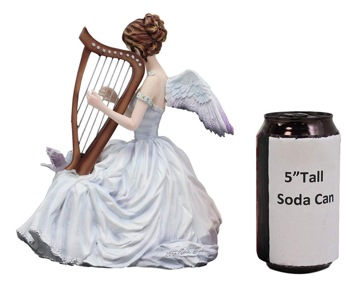 Ebros Angelic Chorus Melody Beautiful Heavenly Angel With Doves Playing Harp Statue 8" Tall By Artist Nene Thomas Fantasy Fairy Bridal Ballerina Christmas Themed Collectible Figurine As Home Decor