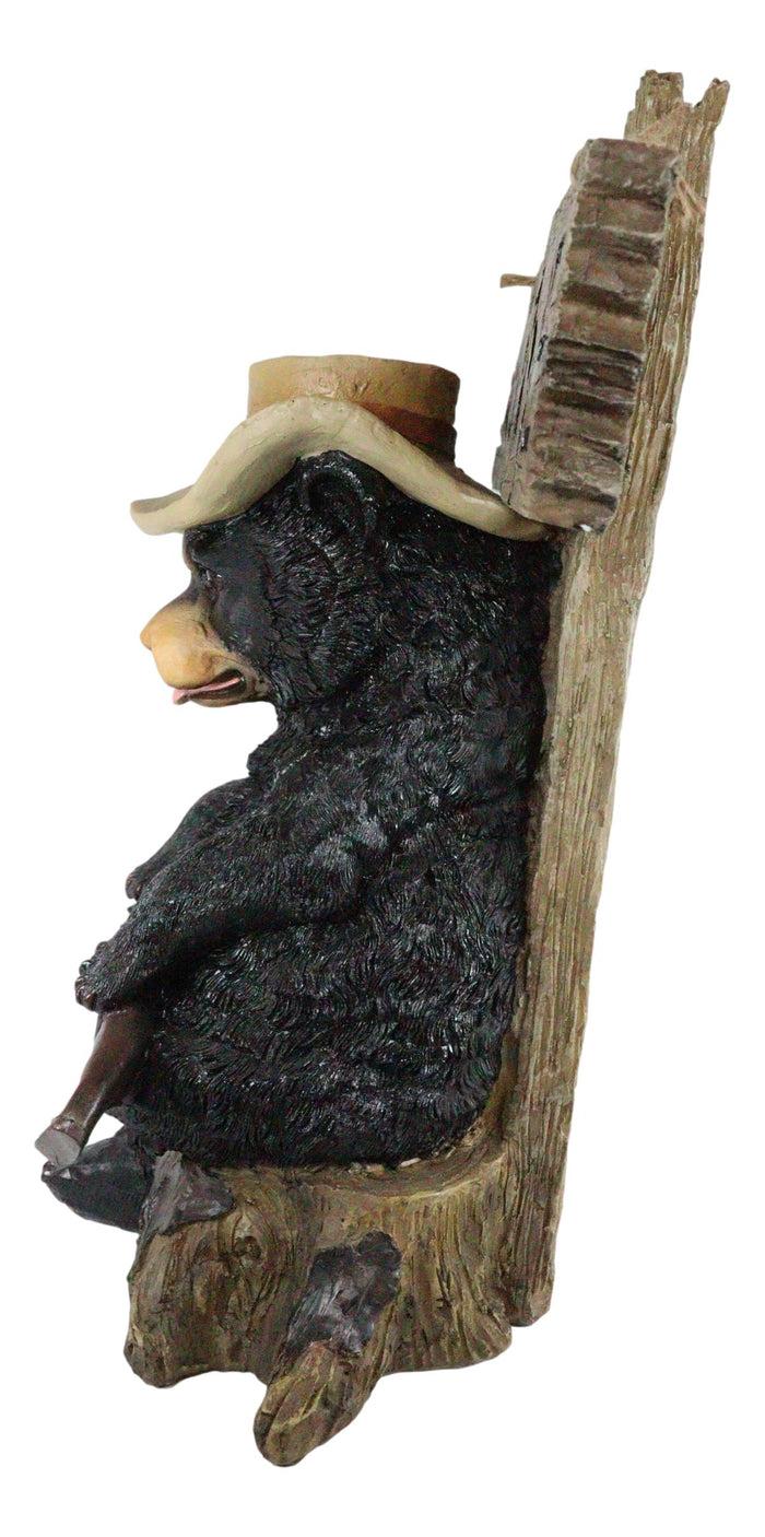 Ebros Angry Black Bear Holding Rifle 15"H Statue With Welcome Or Go Away Plank Sign