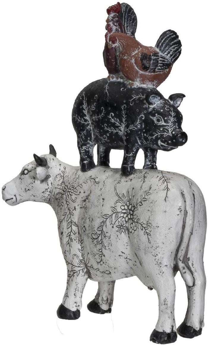 Ebros Animal Farm Barnyard Stacked Resin Figurine Statue (Cow/Pig/Chicken) 12"L