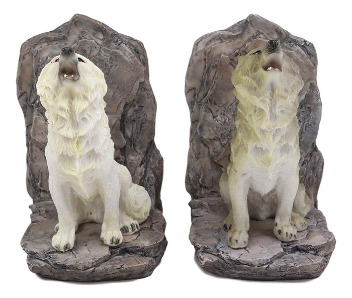 Ebros Animal Totem Spirit Howling Gray And Snow Wolves Decorative Small Bookends Figurine Set 5.5"Tall As Timberwolf Or Wolf Decor For Library Book Shelves Fantasy Sculptures