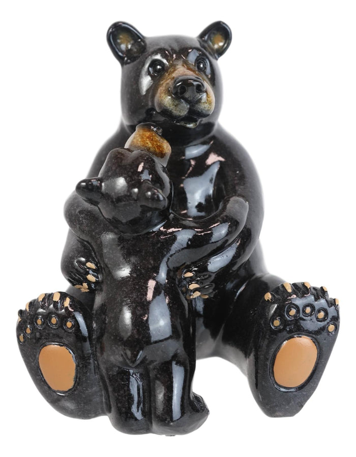 Ebros Animal World Black Bear Family Mother And Child Figurine 5"H Home Decor