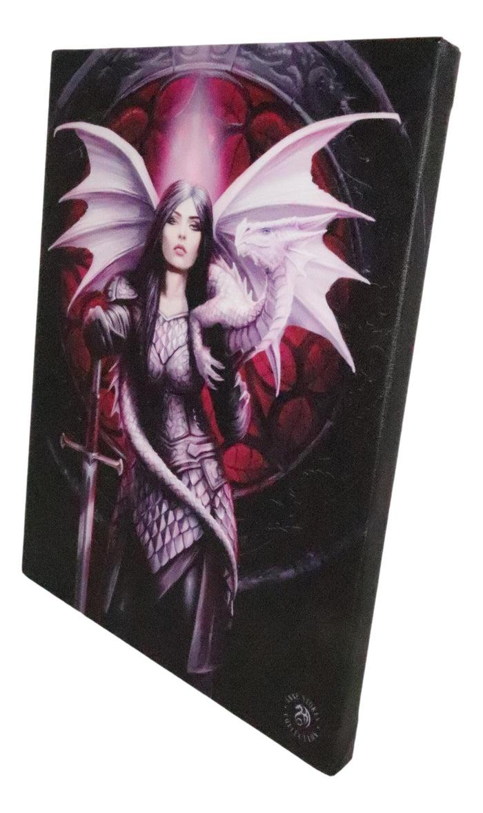Ebros Anne Stokes Valour Knight Queen Dragon Wood Framed Picture Canvas Wall Decor