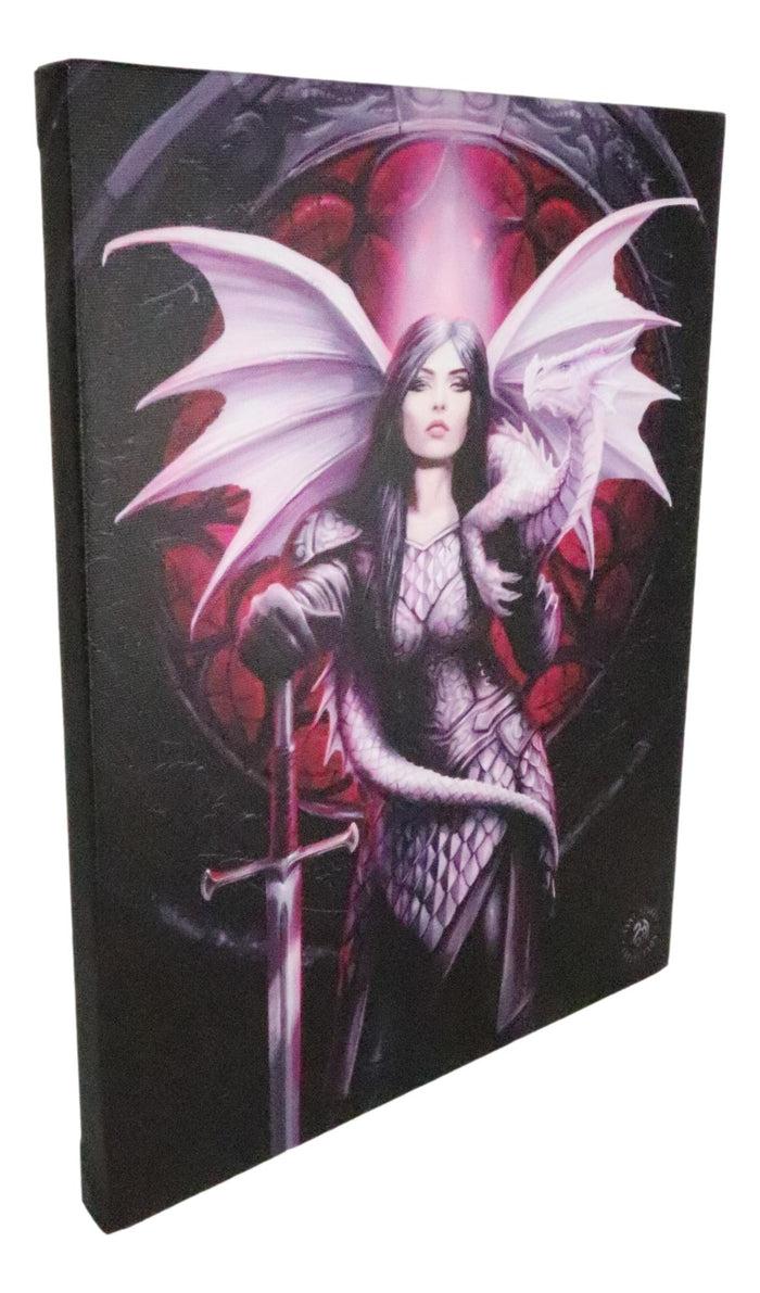 Ebros Anne Stokes Valour Knight Queen Dragon Wood Framed Picture Canvas Wall Decor