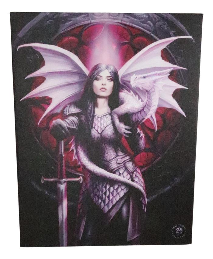 Ebros Anne Stokes Valour Knight Queen Dragon Wood Framed Picture Canvas Wall Decor