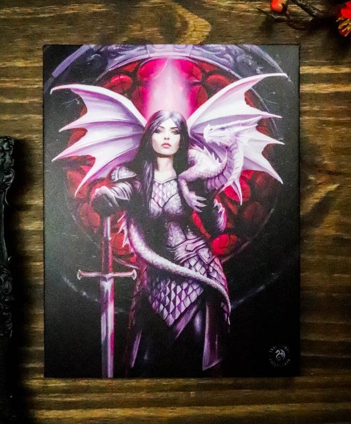 Ebros Anne Stokes Valour Knight Queen Dragon Wood Framed Picture Canvas Wall Decor