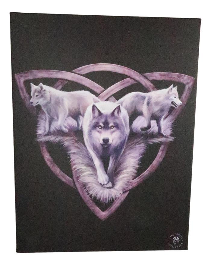 Ebros Anne Stokes Wolf Trio Direwolf Trinity Wood Framed Picture Canvas Wall Decor