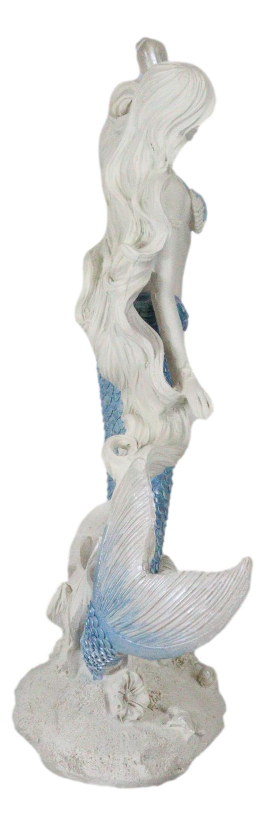 Ebros Aqua Blue Tailed Mermaid Listening To Sconce Figurine 12"H Ocean Goddess