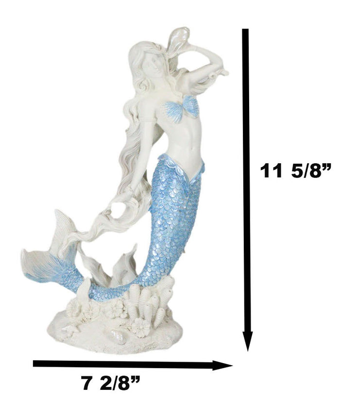Ebros Aqua Blue Tailed Mermaid Listening To Sconce Figurine 12"H Ocean Goddess