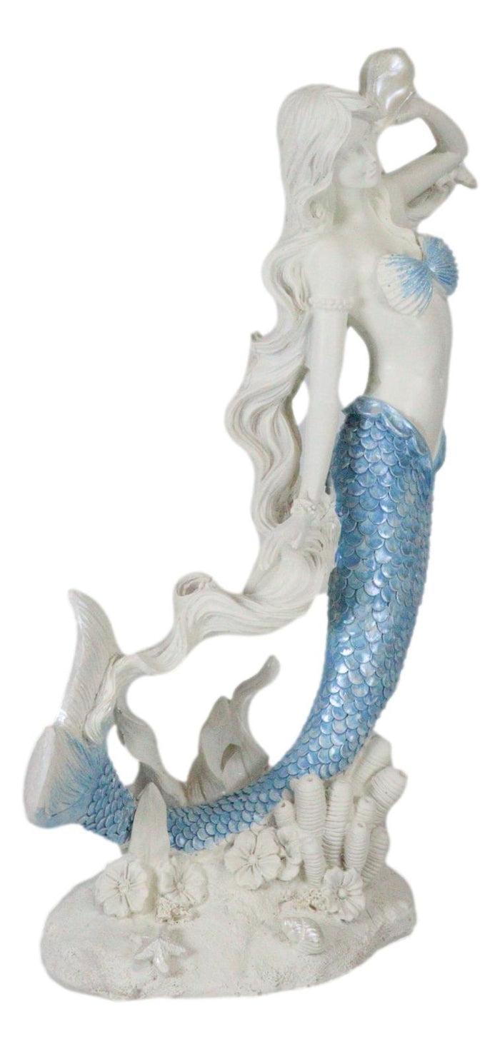 Ebros Aqua Blue Tailed Mermaid Listening To Sconce Figurine 12"H Ocean Goddess