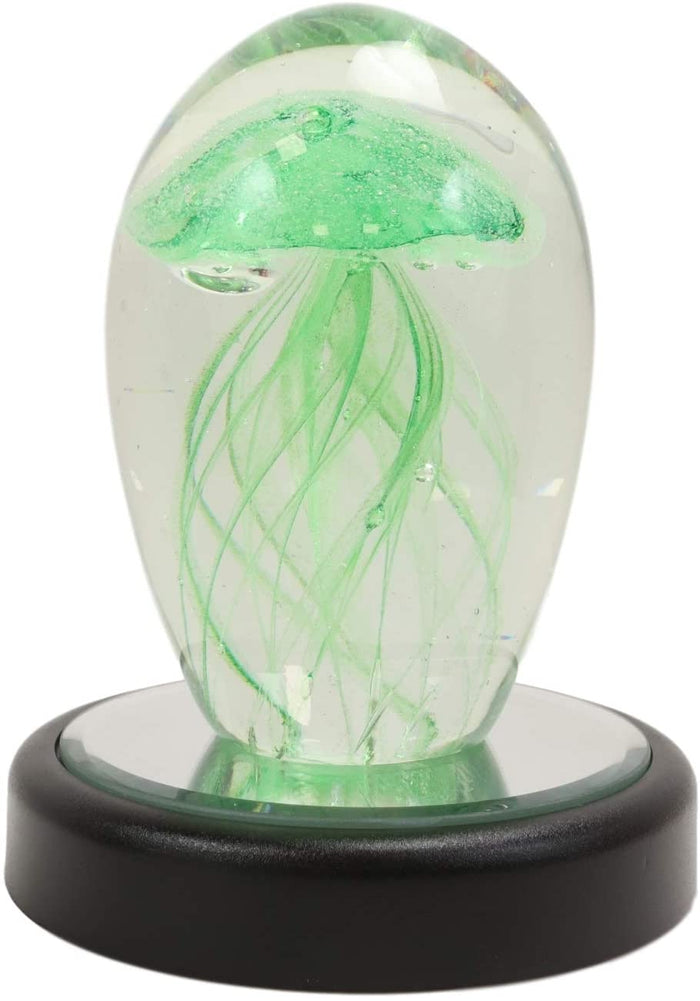 Ebros Art Glass Glow In The Dark Translucent Jellyfish With LED Base (Green)