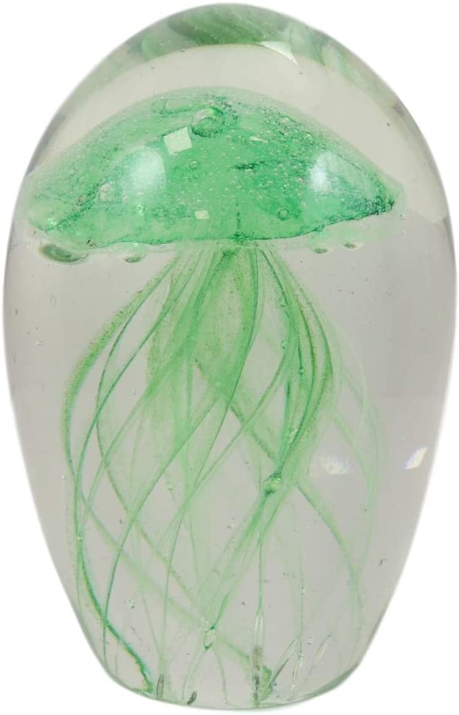 Ebros Art Glass Glow In The Dark Translucent Jellyfish With LED Base (Green)