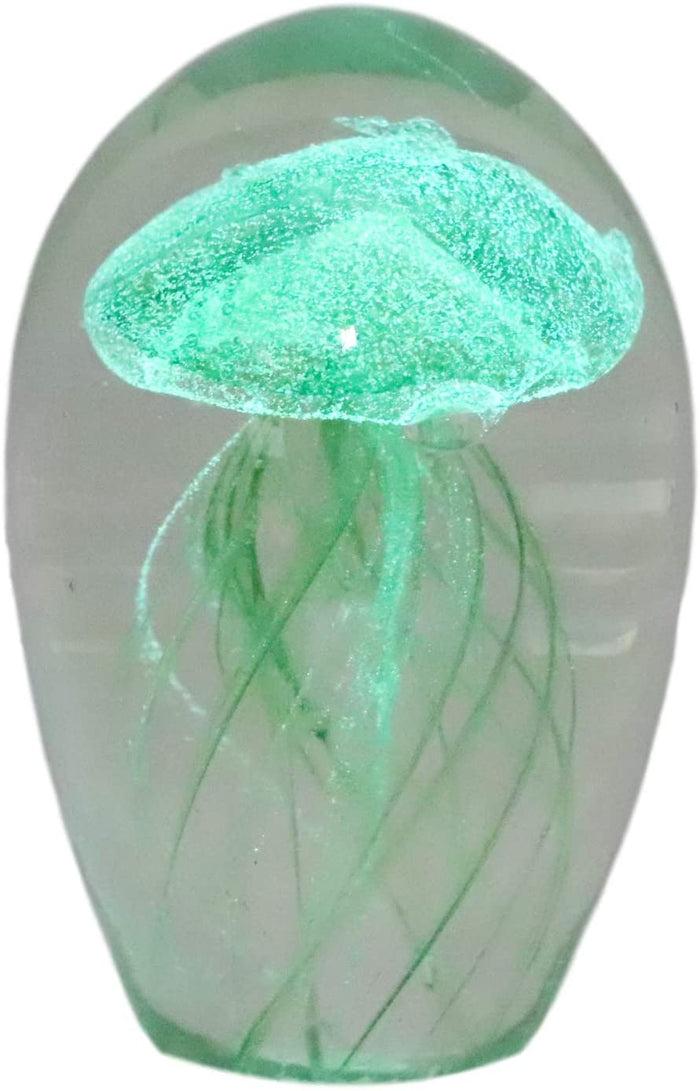 Ebros Art Glass Glow In The Dark Translucent Jellyfish With LED Base (Green)