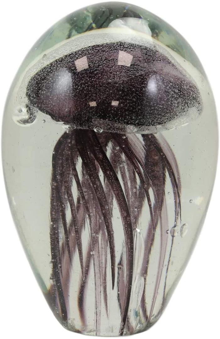 Ebros Art Glass Glow In The Dark Translucent Jellyfish With LED Base (Black)