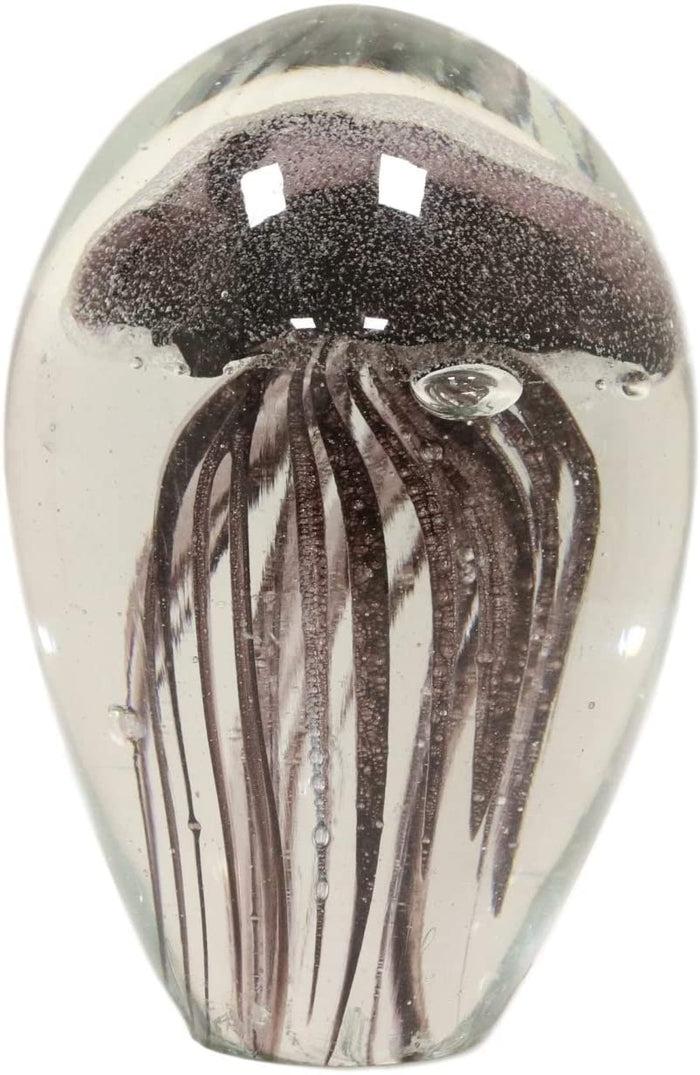 Ebros Art Glass Glow In The Dark Translucent Jellyfish With LED Base (Black)