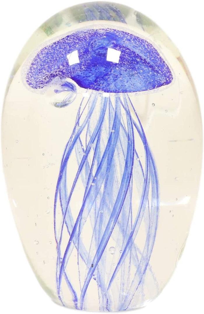 Ebros Art Glass Glow In The Dark Translucent Jellyfish & LED Base (Dark Blue)