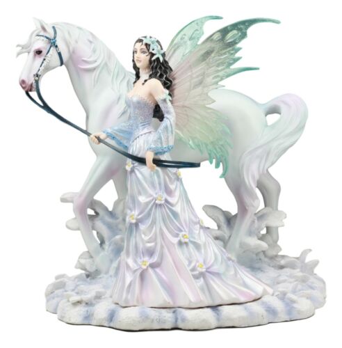 Ebros Aurora Borealis Winter Fairy With Sacred White Horse Statue 10" Long By Nene Thomas Decorative Mythical Fantasy Figurine Collectible