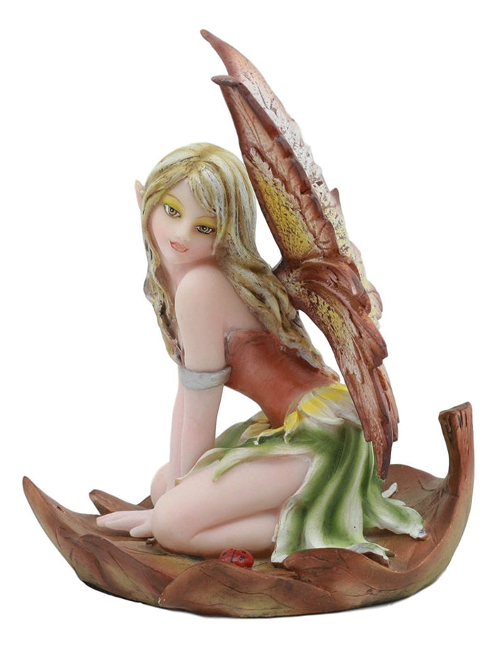 Ebros Autumn 5.25 Inch Fairyland Autumn Winged Fairy In Leaf Statue Figurine