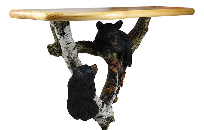 Ebros Autumn Frolick Whimsical 2 Climbing Black Bears On Tree Branch Wall Hanging Floating Shelf 22" Wide Rustic Bear Family Decorative Shelves For Cabin Lodge Country Mountain Side Cottage Homes