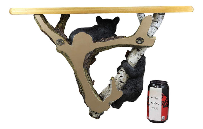 Ebros Autumn Frolick Whimsical 2 Climbing Black Bears On Tree Branch Wall Hanging Floating Shelf 22" Wide Rustic Bear Family Decorative Shelves For Cabin Lodge Country Mountain Side Cottage Homes