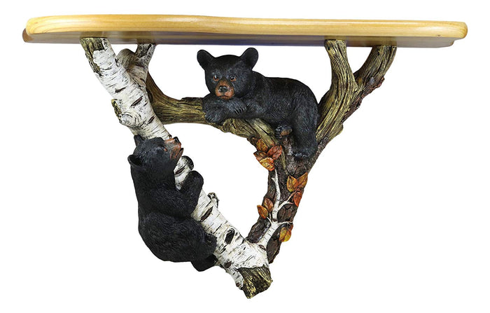 Ebros Autumn Frolick Whimsical 2 Climbing Black Bears On Tree Branch Wall Hanging Floating Shelf 22" Wide Rustic Bear Family Decorative Shelves For Cabin Lodge Country Mountain Side Cottage Homes