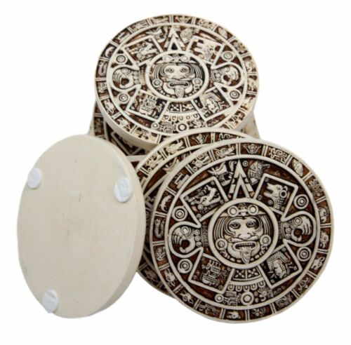 Ebros Aztec Gods Solar Calendar Symbols Set Of 6 Coasters With Holder Figurine