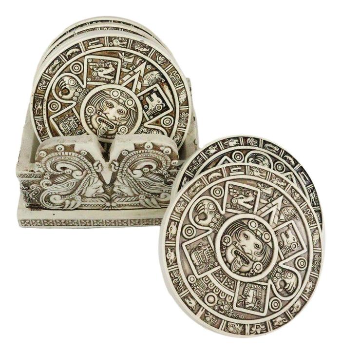 Ebros Aztec Gods Solar Calendar Symbols Set Of 6 Coasters With Holder Figurine