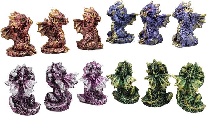 Ebros Baby Dragons In See Hear Speak No Evil Poses Miniature Figurines Set Of 12