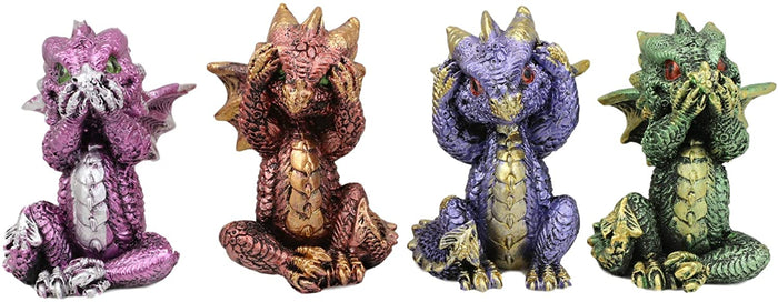 Ebros Baby Dragons In See Hear Speak No Evil Poses Miniature Figurines Set Of 12
