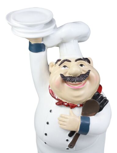 Ebros Be Our Guest French Bistro Chef Holding Plates And Utensils Statue Kitchen Counter-top Decor Figurine 10.5" H