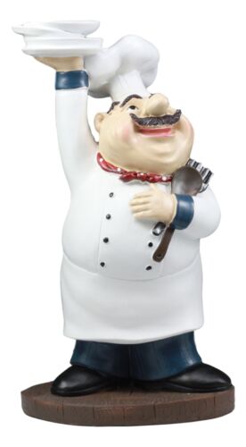 Ebros Be Our Guest French Bistro Chef Holding Plates And Utensils Statue Kitchen Counter-top Decor Figurine 10.5" H