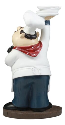 Ebros Be Our Guest French Bistro Chef Holding Plates And Utensils Statue Kitchen Counter-top Decor Figurine 10.5" H