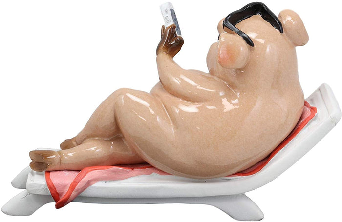 Ebros Beach Body Brody The Pig Sunbathing While Slurping Sundae And Reading Book Statue 7.25" Wide Home Decor Figurine For Bar Shelf Countertop Desktop Table Accessory Party Hosting Prop