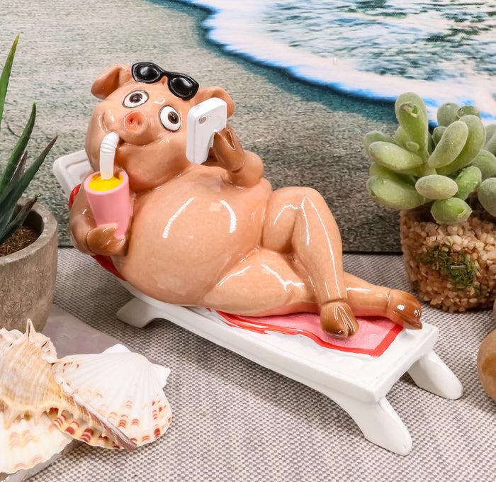 Ebros Beach Body Brody The Pig Sunbathing While Slurping Sundae and Reading Book Statue 7.25" Wide Home Decor Figurine for Bar Shelf Countertop Desktop Table Accessory Party Hosting Prop